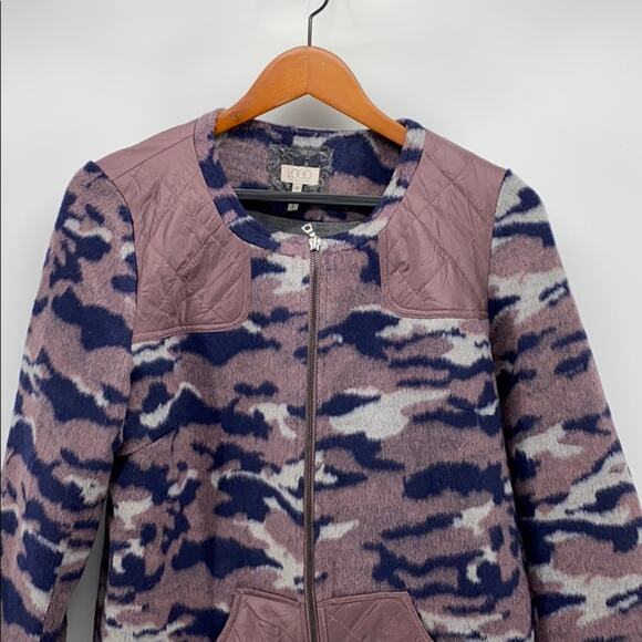 LOGO by Lori Goldstein Mauve Camo Quilted jacket fleece warm size 12 wool blend - Picture 3 of 6